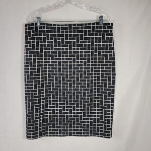 Vince Camuto Black White Geometric Windowpane Pencil Skirt XL Full Back Zip